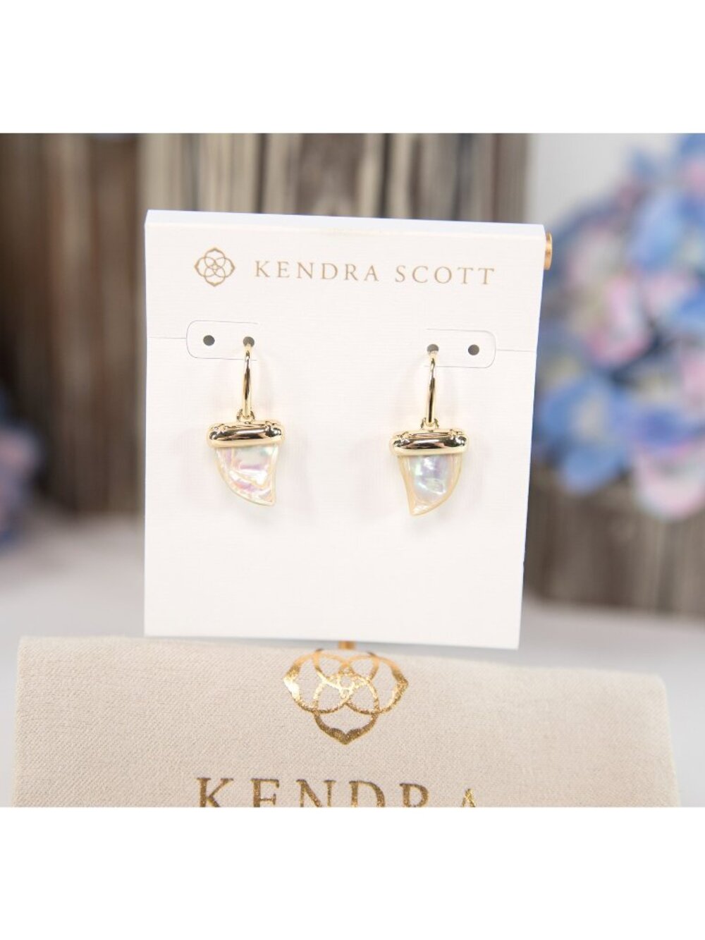 Kendra Scott Oleana White Abalone Rhodium Shark Tooth Earrings NWT